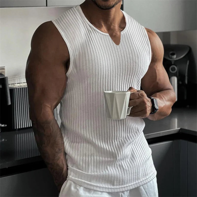 Men's Stripe V-Neck Gym Tank Top