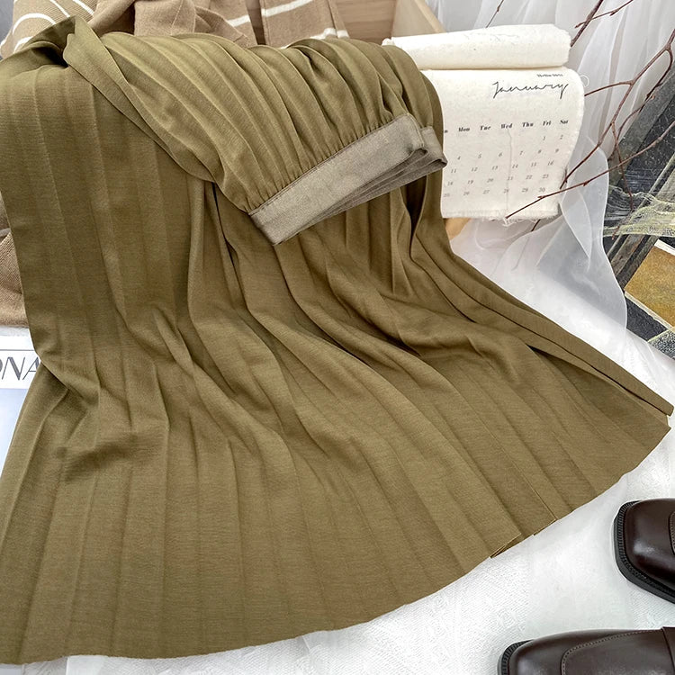 Elegant High Waist Pleated Midi Skirt