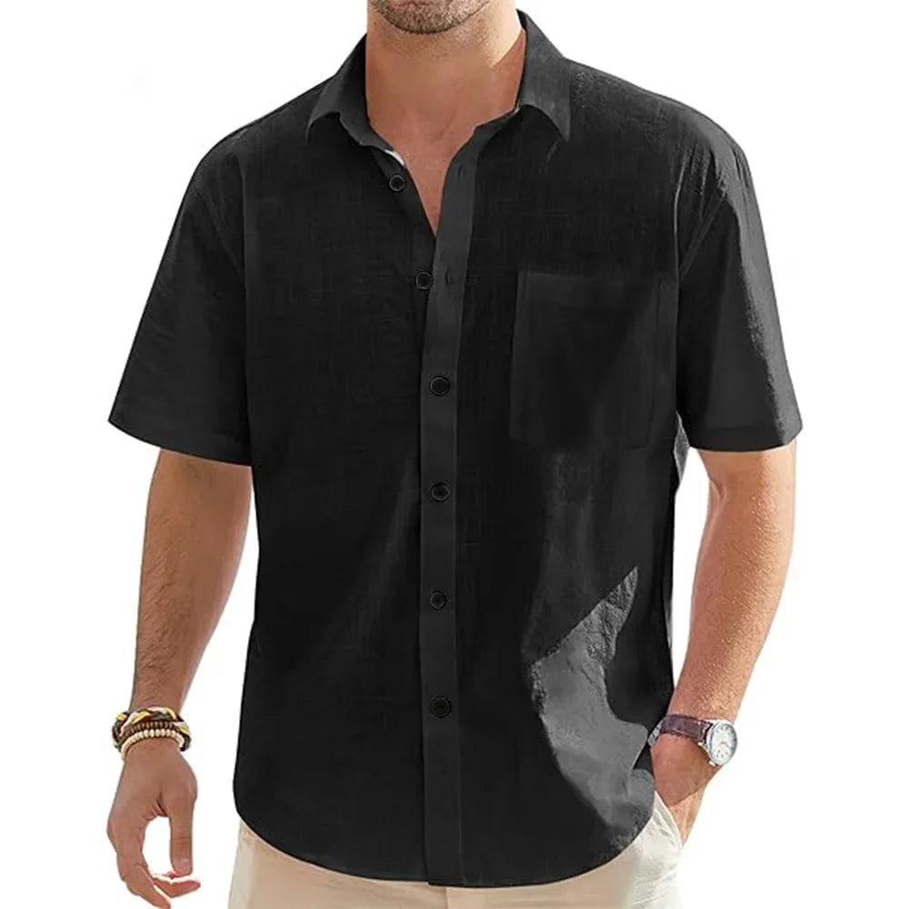 Men's Cotton Linen Short Sleeve Beach Shirt
