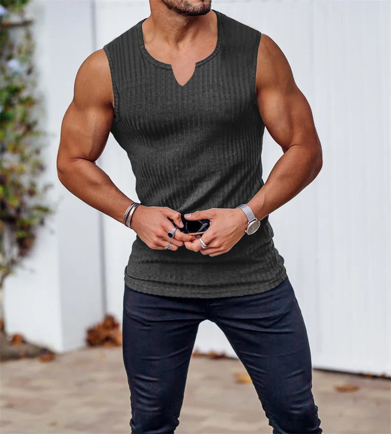 Men's Stripe V-Neck Gym Tank Top