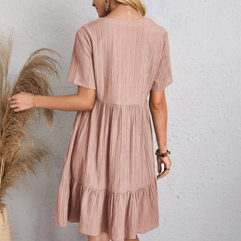 V-Neck Pleated A-Line Beach Dress