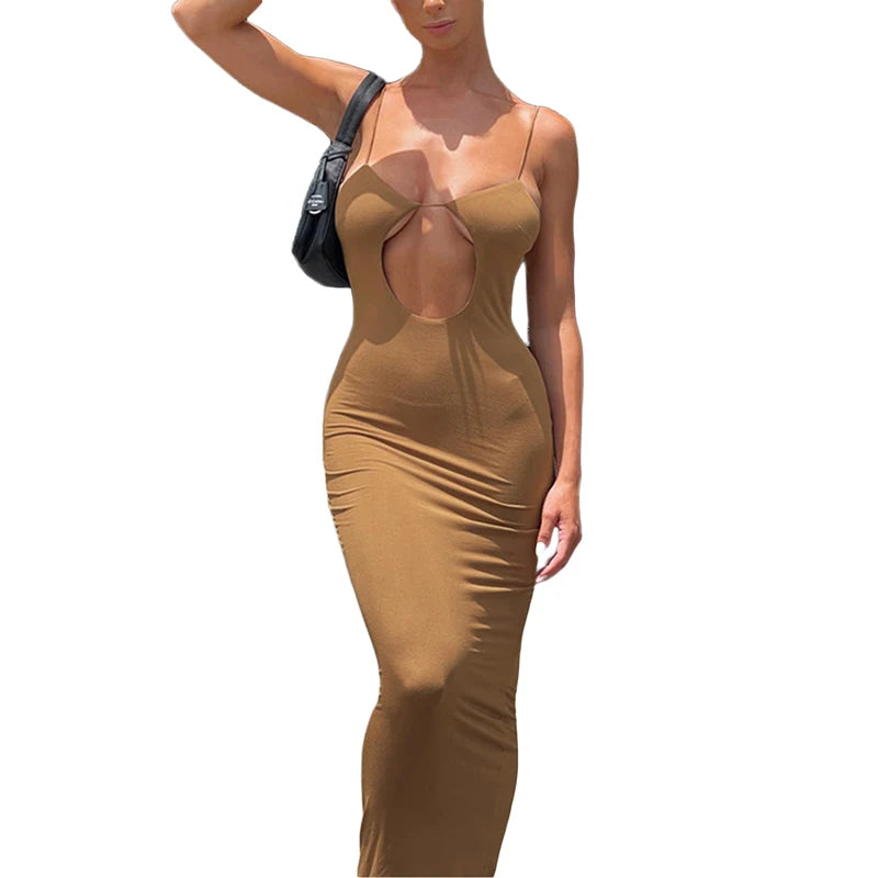 Elegant Sleeveless V-Neck Maxi Dress with Ruffles