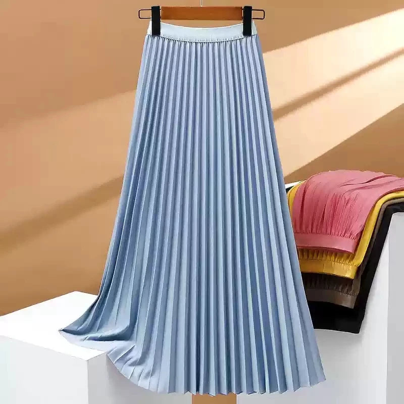 Elegant High Waist Pleated Midi Skirt