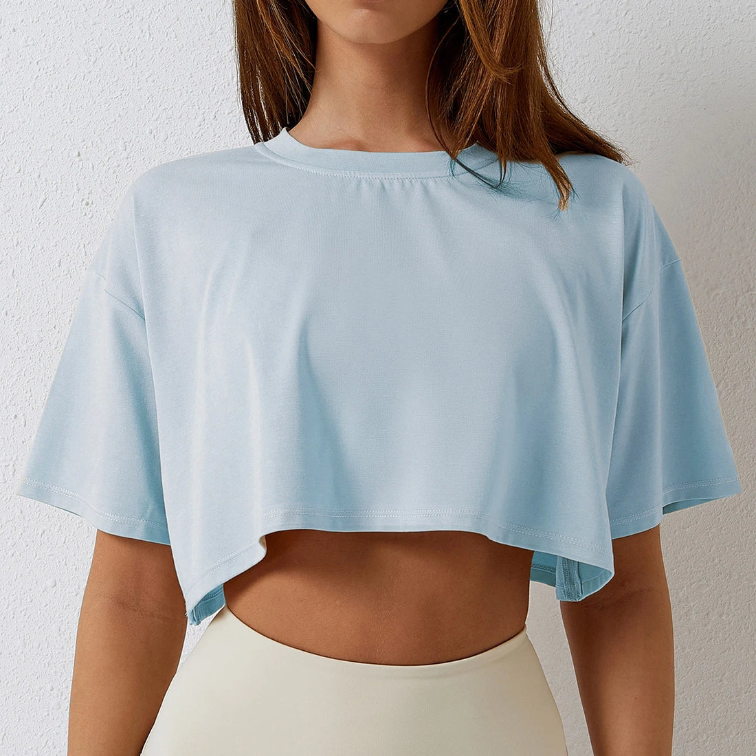 Women's Cotton Yoga Crop Top – Loose Fit Sport T-Shirt