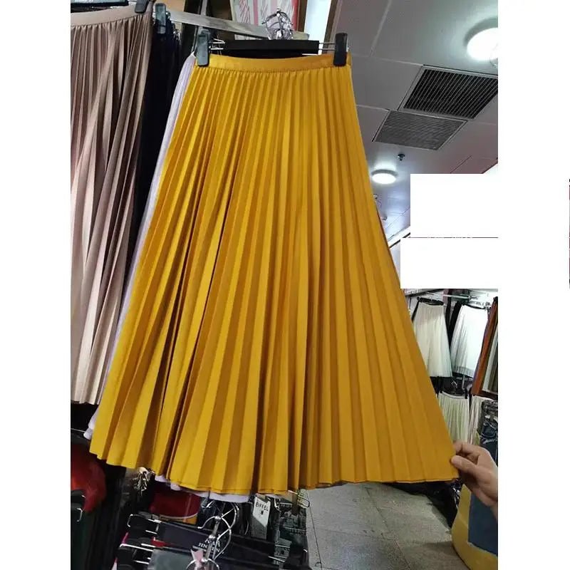 Elegant High Waist Pleated Midi Skirt