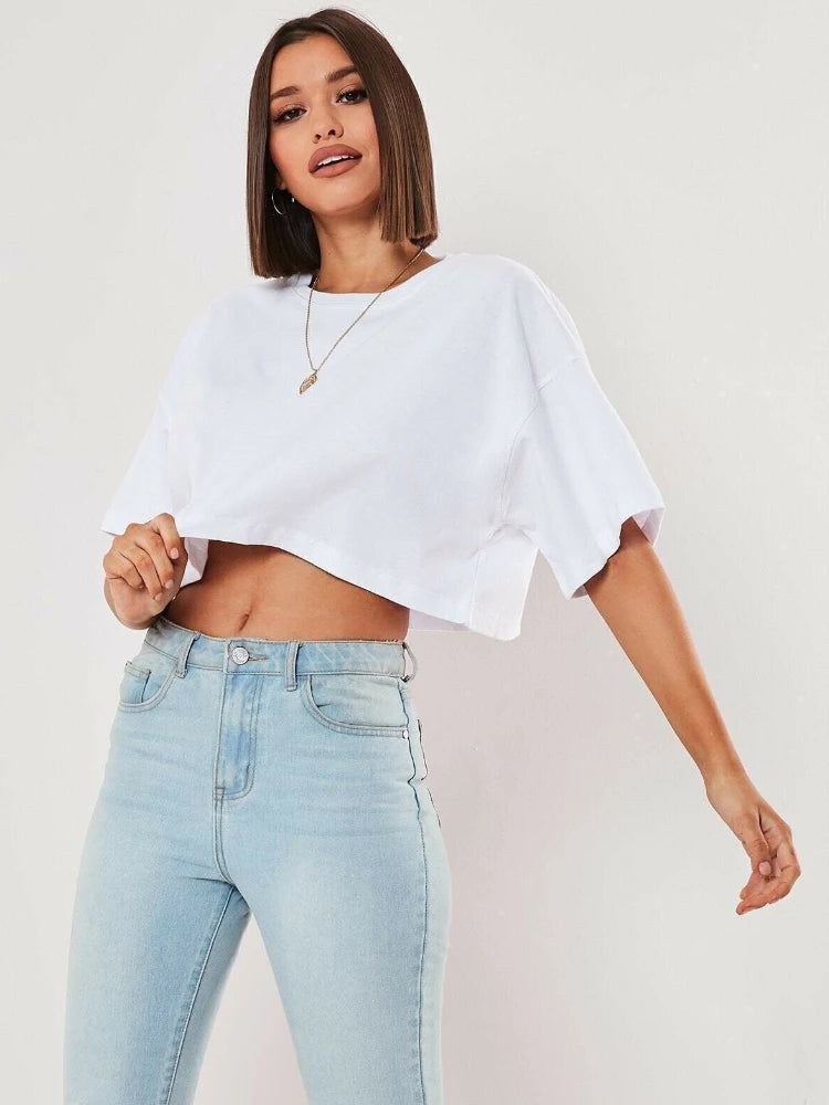 Women's Cotton Yoga Crop Top – Loose Fit Sport T-Shirt