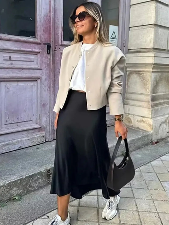 Satin High Waist Midi Skirt