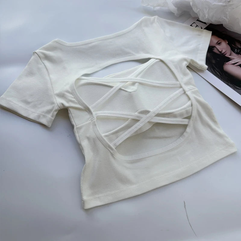 Women's Square Neck Crop Top with Built-in Bra