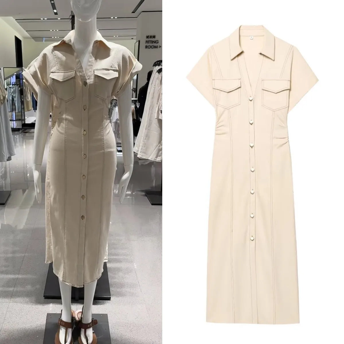 ETJ 2025 Summer Pleated Denim Midi Dress