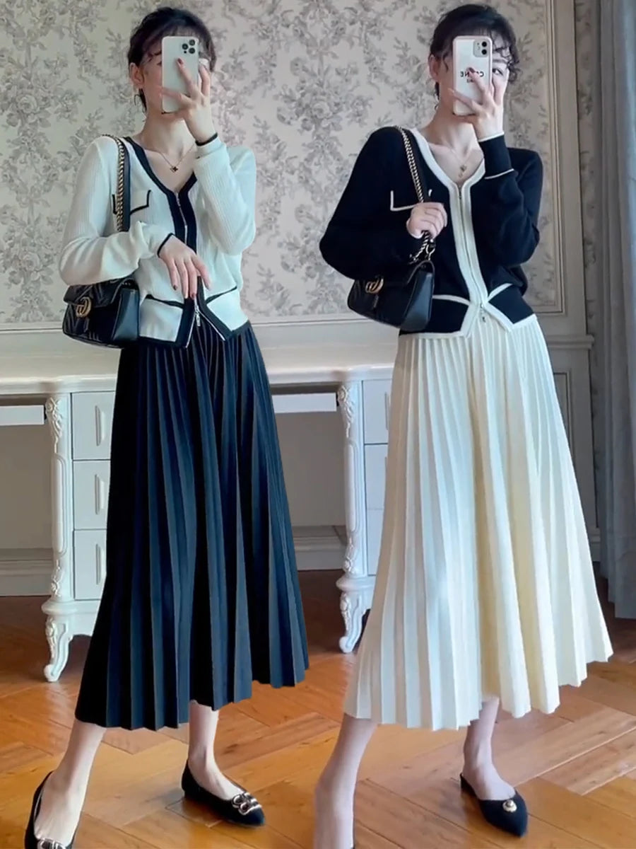 Elegant High Waist Pleated Midi Skirt