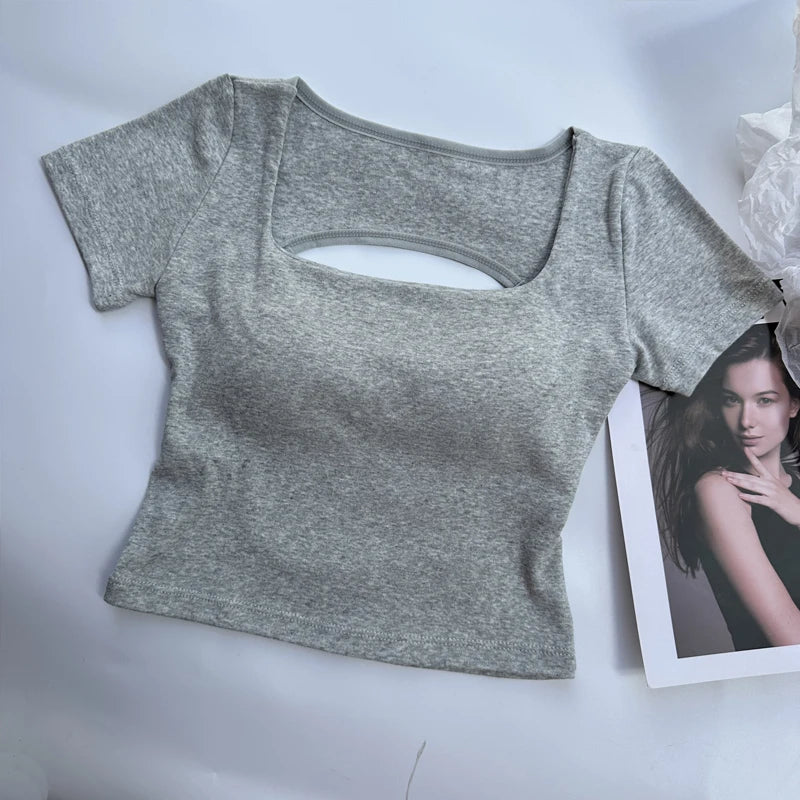 Women's Square Neck Crop Top with Built-in Bra
