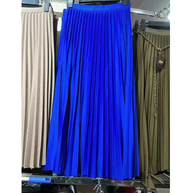 Elegant High Waist Pleated Midi Skirt