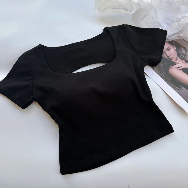 Women's Square Neck Crop Top with Built-in Bra