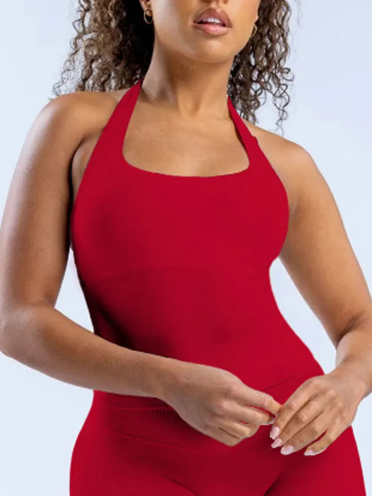 NCLAGEN Women's Padded Halter Gym Top – Strappy Longline Activewear