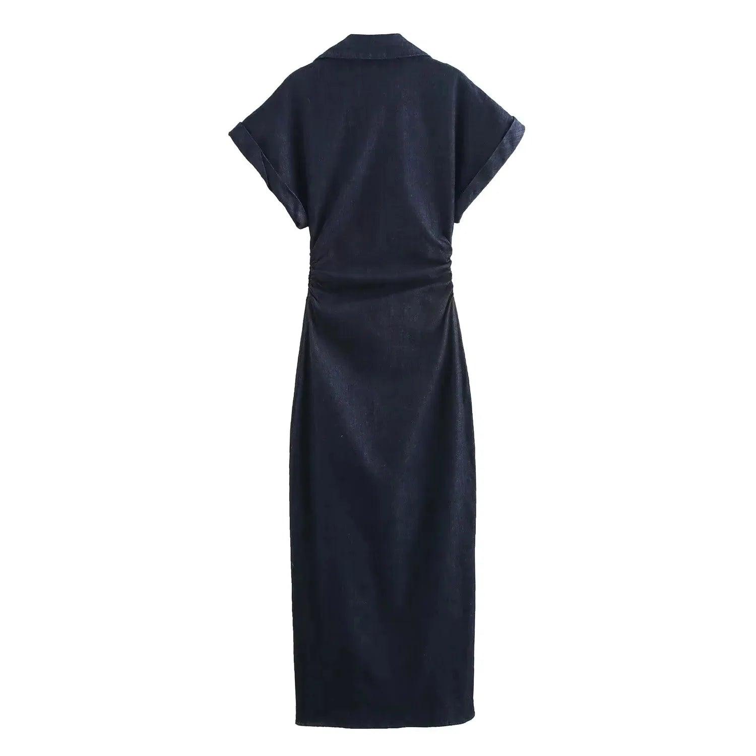 TRAF Ruched Denim Midi Dress