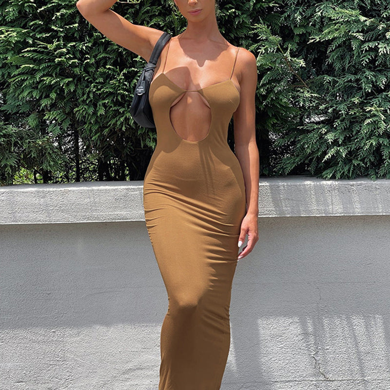 Elegant Sleeveless V-Neck Maxi Dress with Ruffles