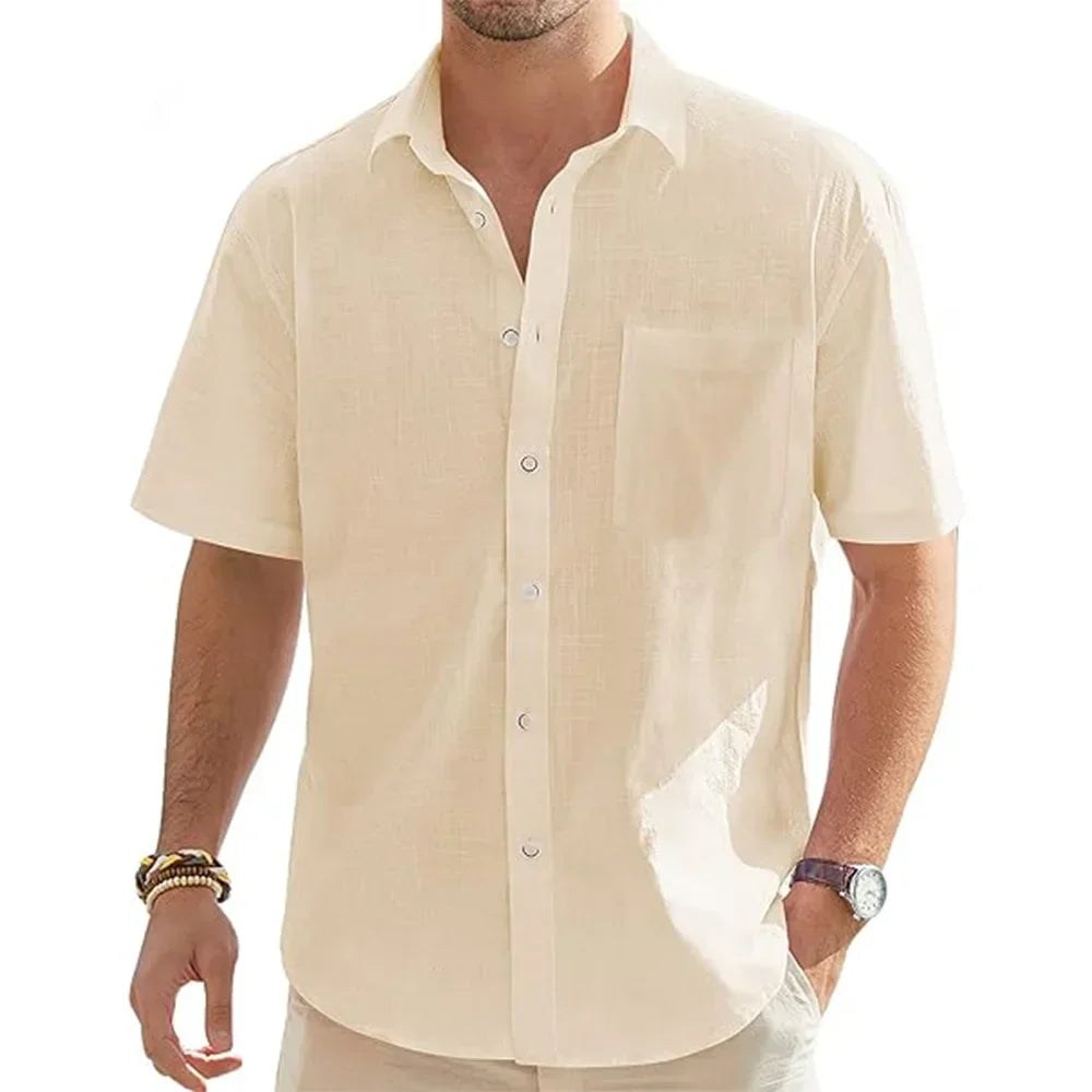 Men's Cotton Linen Short Sleeve Beach Shirt