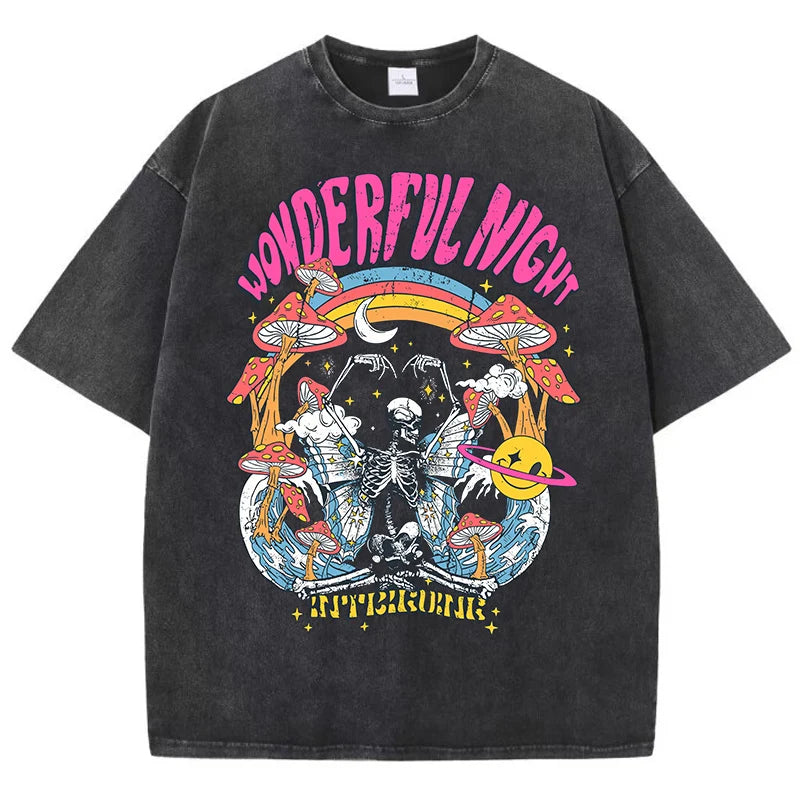 Skeleton Butterfly Wave Print Oversized Women's T-Shirt