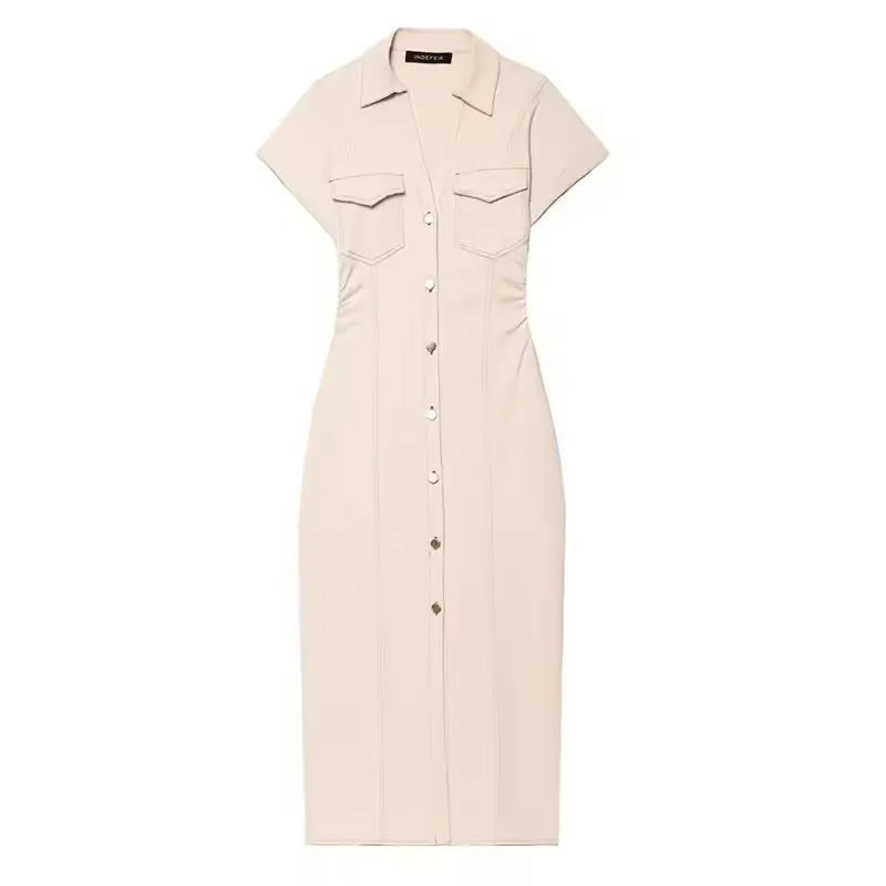 TRAF Ruched Denim Midi Dress