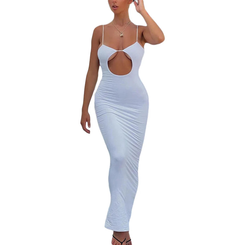 Elegant Sleeveless V-Neck Maxi Dress with Ruffles